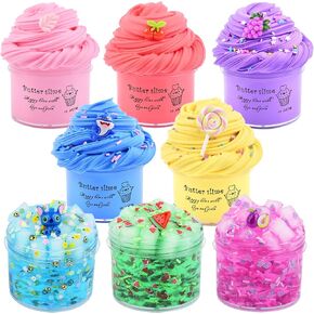 8 Pack Slime Kit, with 5 Butter Slime and 3 Jelly Cube Crunchy Slime, Premade Jelly Clear Crunchy Slime for Girls & Boys, Super Soft Non-Sticky Sludge Toy, for Kid Education, Party Favor