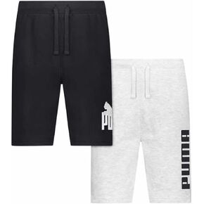 PUMA Boys' 2pk Performance Fleece Graphic Logo Short Set (Light Gray/Black, Large)