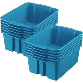 Really Good Stuff Stacking Bins, 14" x 10" x 5 ¾" - 12 Pack, Neon Blue | Stackable Storage Plastic Bins for Classroom Organization, Home Storage, Office & Hospital Supplies