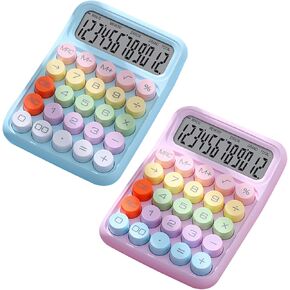 Cute Calculator, 2Pack 4.3 * 6.3in Desktop Calculator Large Display and Colorful Calculator Big Buttons,Standard Calculator 12 Digit, Handheld for Daily and Basic Office (Purple+Blue)