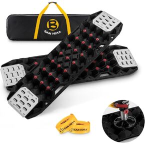 SanHima Offroad Traction Boards w/Jack Base, 120° Flexible Tire Traction Mat Replaceable Teeth & Rugged Steel Plate, 25 Tons Load Capacity Recovery Tracks for 4WD 4x4 in Sand Snow Mud