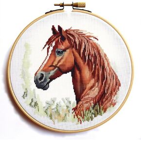 Watercolor Horse Stamped Cross Stitch Kits for Beginners Easy with Hoop 11CT Needlepoint Embroidery DIY Counted Cross Stitch Kits Art Craft Wall Decor 35x35cm(3)