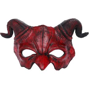 Adults Red Devil Horns Mask Scary Demon Monster Ghost Half Face Mask Halloween Masquerade Cosplay Costume Prop Accessories
