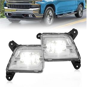 KUAFU LED Fog Lights Assembly Compatible with 2019-2021 Chevy Chevrolet Silverado 1500 Replacement for 84509651 84509652 Bumper Driving Fog Lamps Driver and Passenger Side Clear Lens & Chrome Housing
