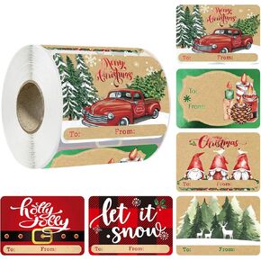 Christmas Gift Tags Roll,200 PCS Santa Claus Self-Adhesive Stickers Labels for Presents,Can be Written Blessing Words Name Tags Stickers,Perfect for Gifts Decorative,4 Styles,2 x 3 Inch (Red)