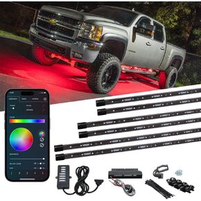 LEDGlow 6pc Bluetooth Million Color Truck LED Underbody Underglow Accent Lighting Kit - Smartphone App - Courtesy Lights - Create Any Color - Water Resistant - Control Box