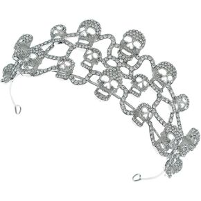 Beavorty Halloween Skull Rhinestones Tiara Gothic Queen Costume Party Hairband Horror Cosplay Headband Hair Accessories for Halloween Masquerade