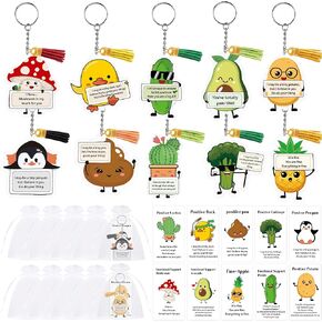 Positive Support Keychain Gift Set: Adorable Vegetable Animals Acrylic Keychains with Tassels Appreciation Gifts
