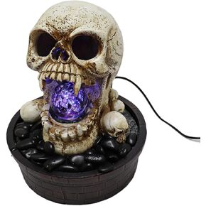 Tabletop Halloween Devil Skull Fountain with Rotating/Glowing Orb/Sphere | Indoor Desktop Water Feature | Haunted House & Spooky Party Decocration