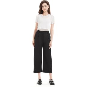 Womens High Waisted Elastic Capri Pants Wide Leg Lounge Cropped Pants with Pockets