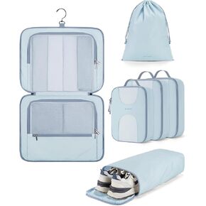BAGSMART Hanging Travel Packing Cubes, 6 Set Large Travel Cubes for Women Cruise Ship Essentials, Suitcase Organizers for Luggage, Baby Pink