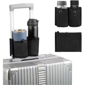 Luggage Cup Holder for Suitcases Free Hands, Portable Drink Carrier Luggage Accessories for Flight Attendants, Travel Cup Holder Business Travelers, Tourists-Black Travelers Accessories (Black)