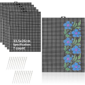 20PCS 7 Count Plastic Mesh Canvas Sheets, Perforated Plastic Stitching Canvas Cross Stitch Plastic Mesh Canvas for Embroidery, Crafts DIY Crochet Projects, 13.2X10.2 Inch (20Pcs Weaving Needles)