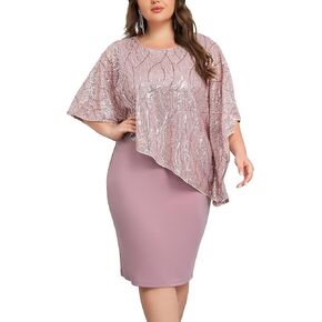 Hanna Nikole Women's Sleeveless Cape Dress with Sequin Overlay Sequin Bodycon Pencil Dress