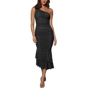 Cosonsen Women's One Shoulder Ruched Bodycon Dress Mermaid Cocktail Wedding Party Dresses