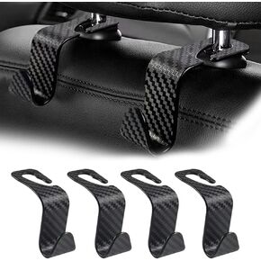 Car Seat Headrest Hook 4 Pack Hanger Storage Organizer Universal for Handbag Purse Coat fit Universal Vehicle Car S Type, Black