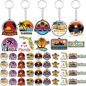 50 Pcs Florida Souvenirs Acrylic Keychain Gifts Bulk United State Florida Keychain Palm Tree Sea Sun Florida Map Florida Travel Gifts Souvenirs for Women Men Friends
