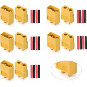 TMH 20 Pairs XT60 Connector XT-60 Male Female Bullet Connectors Plugs with 80 pcs Heat Shrink Tube for RC Lipo Battery Car Boat (20 Male+20 Female)