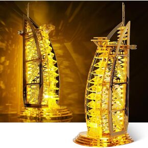 LED 3D Puzzle for Adults – 3D Puzzle Architecture Building Model Kit – Super LED Dubai Landmark at Night – 3D Puzzle Home Décor Lamp (Gold)