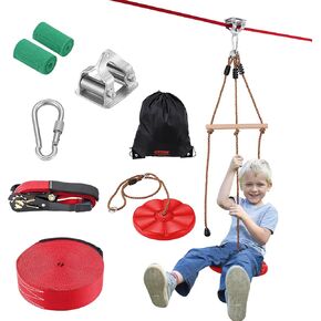 طقم Zipline للأطفال والكبار، أطقم خط سحاب بطول 60 قدمًا يصل إلى 500 رطل، خط Zipline سريع الإعداد في الفناء الخلفي، ترفيه في الملعب مع Zipline من الفولاذ المقاوم للصدأ، فرامل زنبركية، حزام أمان، مقعد