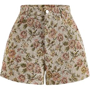 Floerns Women's Floral Print Zipper Button Pocket Shorts