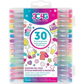 Three Cheers for Girls by Make It Real - 30 Piece Gel Pen Set - Colored Gel Pens with Metallic, Pastel, Neon, Rainbow & Glitter - Cute Pens for Drawing, Coloring or Journaling - Includes 100+ Stickers