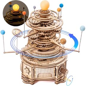 ألغاز خشبية ثلاثية الأبعاد من ROKR للبالغين، نموذج Orrery ضخم - مجموعة بناء الألعاب ألغاز ميكانيكية 8 كواكب تدور، هدايا فريدة للأولاد والبنات