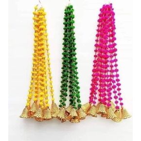 Dreams@ Pom Pom Handmade Wall Door Hanging Garland Decoration Festival, Wedding Decoration (2 Feet 5 Strings) (Green)