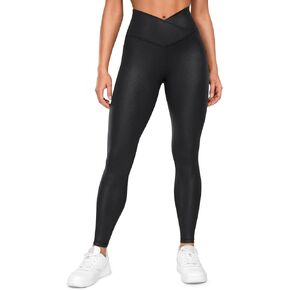 CRZ YOGA Womens Butterluxe Matte Faux Leather Cross Waist Leggings 28" - V Crossover High Waisted Lounge Leggings