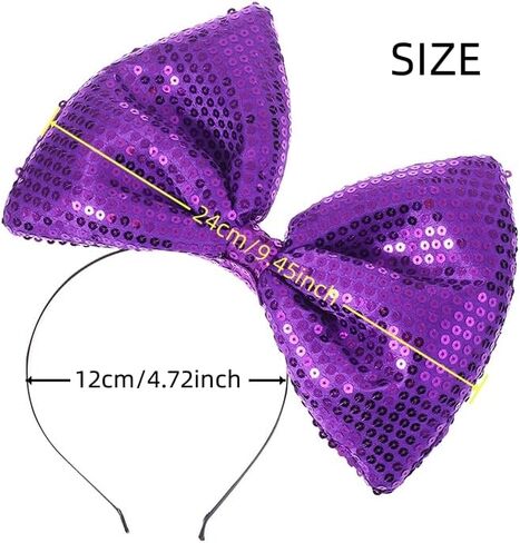 Bubbmi Women Large Bow Headband, Halloween Oversized Bow Hairband Birthday Party Festival Party Costume Girls Hair Accessories (sequin purple) in Kuwait