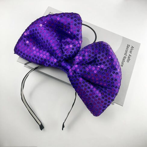 Bubbmi Women Large Bow Headband, Halloween Oversized Bow Hairband Birthday Party Festival Party Costume Girls Hair Accessories (sequin purple) in Kuwait