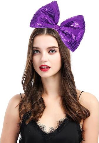 Bubbmi Women Large Bow Headband, Halloween Oversized Bow Hairband Birthday Party Festival Party Costume Girls Hair Accessories (sequin purple) in Kuwait