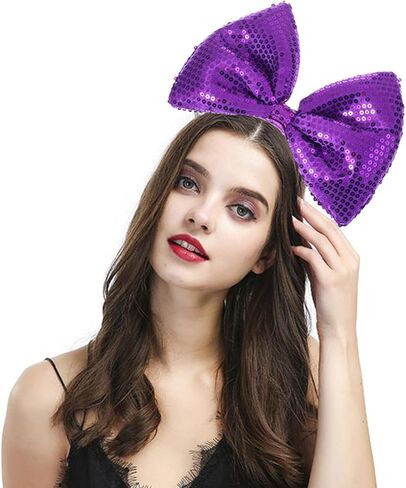 Bubbmi Women Large Bow Headband, Halloween Oversized Bow Hairband Birthday Party Festival Party Costume Girls Hair Accessories (sequin purple) in Kuwait