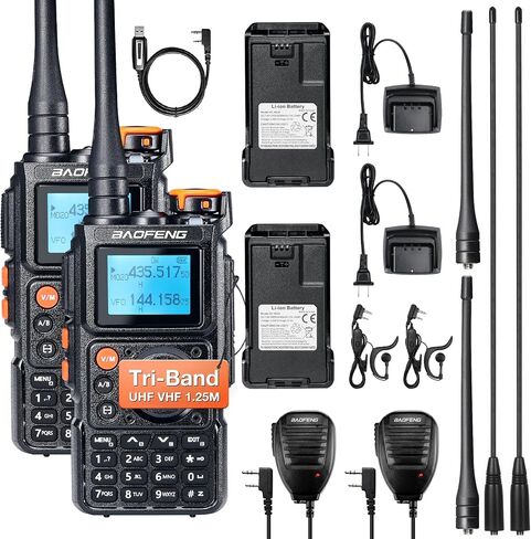 BAOFENG K6 Tri-Band Handheld Ham Radio Full Kit, 6W Two Way Radio, UHF/VHF/1.25M/NOAA/FM/Air Receiver, 2600mAh Battery Type-C Charging, 999CH, Long High Gain Antenna, Speaker Mic, Programming Cable in Saudi Arabia