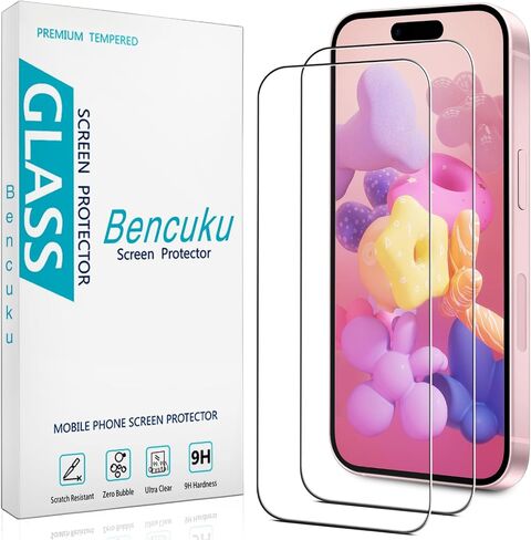 HPTech (عبوة من قطعتين) مصمم لهاتف iPhone 16 Plus واقي شاشة من الزجاج المقوى مقاس 6.7 بوصة، تغطية كاملة، مضاد للخدش، خالي من الفقاعات in Kuwait