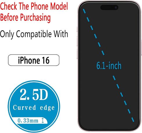 HPTech (عبوة من قطعتين) مصمم لهاتف iPhone 16 Plus واقي شاشة من الزجاج المقوى مقاس 6.7 بوصة، تغطية كاملة، مضاد للخدش، خالي من الفقاعات in Kuwait