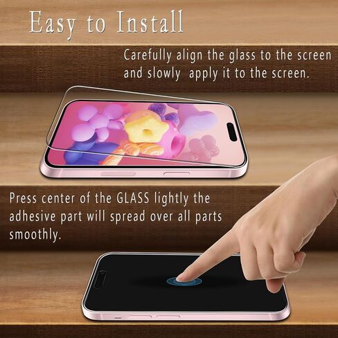 HPTech (عبوة من قطعتين) مصمم لهاتف iPhone 16 Plus واقي شاشة من الزجاج المقوى مقاس 6.7 بوصة، تغطية كاملة، مضاد للخدش، خالي من الفقاعات in Kuwait