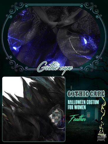 شال نسائي من Aukmla مزود بريش مضيء وياقة قوطية سوداء وياقة على شكل قوطي لزي الهالوين على الكتف in Kuwait