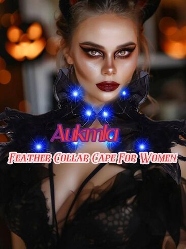 شال نسائي من Aukmla مزود بريش مضيء وياقة قوطية سوداء وياقة على شكل قوطي لزي الهالوين على الكتف in Kuwait