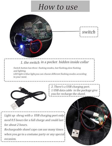 شال نسائي من Aukmla مزود بريش مضيء وياقة قوطية سوداء وياقة على شكل قوطي لزي الهالوين على الكتف in Kuwait