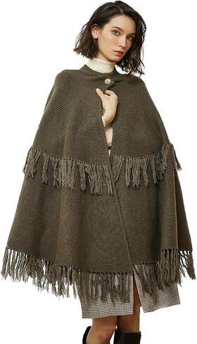 BEAUTELICATE Women's Poncho Cape Vintage Knitted Tassel Warm Winter Autumn Coat Sweater Cape Cardigan Sweater in Saudi Arabia
