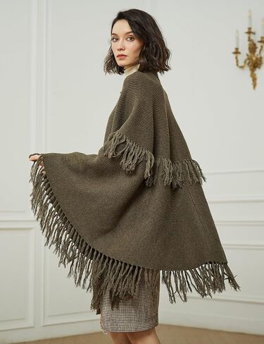 BEAUTELICATE Women's Poncho Cape Vintage Knitted Tassel Warm Winter Autumn Coat Sweater Cape Cardigan Sweater in Saudi Arabia