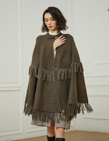 BEAUTELICATE Women's Poncho Cape Vintage Knitted Tassel Warm Winter Autumn Coat Sweater Cape Cardigan Sweater in Saudi Arabia