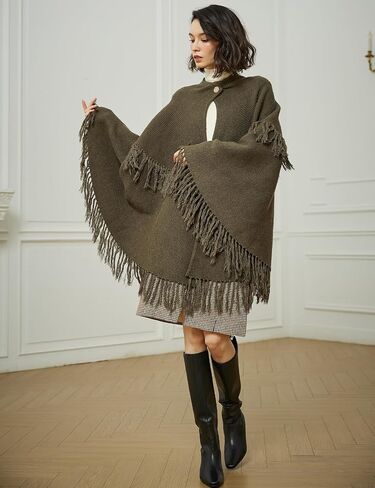 BEAUTELICATE Women's Poncho Cape Vintage Knitted Tassel Warm Winter Autumn Coat Sweater Cape Cardigan Sweater in Saudi Arabia