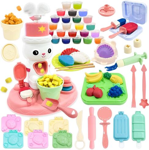 Play Dough Color Set for Kids, 44PCS Noodle Playdough Toys Ice Cream Maker Machine Kitchen Creations Cow Model Clay Playset for Toddler Kids Ages 3-8 in Saudi Arabia