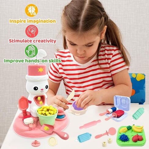 Play Dough Color Set for Kids, 44PCS Noodle Playdough Toys Ice Cream Maker Machine Kitchen Creations Cow Model Clay Playset for Toddler Kids Ages 3-8 in Saudi Arabia
