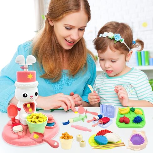 Play Dough Color Set for Kids, 44PCS Noodle Playdough Toys Ice Cream Maker Machine Kitchen Creations Cow Model Clay Playset for Toddler Kids Ages 3-8 in Saudi Arabia