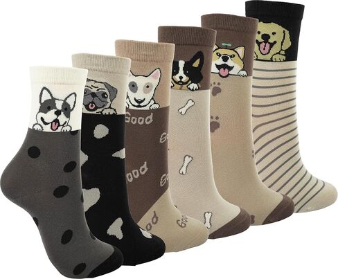 BenSorts Women's Cute Animal Crew Socks Cat Dog 6 Pairs Socks Christmas Gifts for Women Size 5-11 in Saudi Arabia