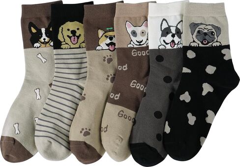 BenSorts Women's Cute Animal Crew Socks Cat Dog 6 Pairs Socks Christmas Gifts for Women Size 5-11 in Saudi Arabia