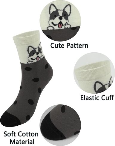 BenSorts Women's Cute Animal Crew Socks Cat Dog 6 Pairs Socks Christmas Gifts for Women Size 5-11 in Saudi Arabia